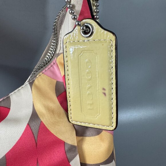 COACH # F22745 Kristin Op Art Yellow Multicolor Satin Hobo Shoulder Bag - Picture 4 of 15